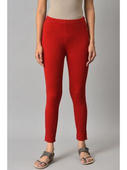 Elleven - Red Knitted Solid Winter Leggings