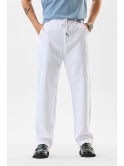 Snitch - White Textured Regular Casual Trouser for Men