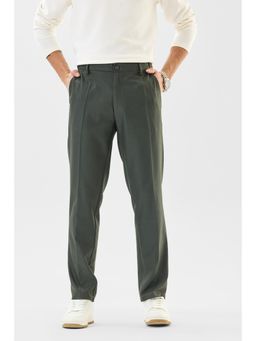 Snitch - Dark Green Textured Slim Formal Trouser for Men
