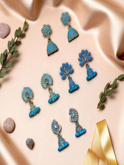 Accessher - Blue Jhumka Earrings (Pack of 4)