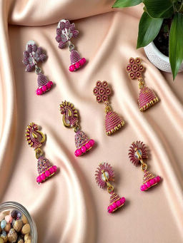 Accessher - Pink Jhumka Earrings (Pack of 4)
