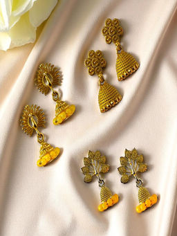 Accessher - Yellow Jhumka Earrings (Pack of 4)