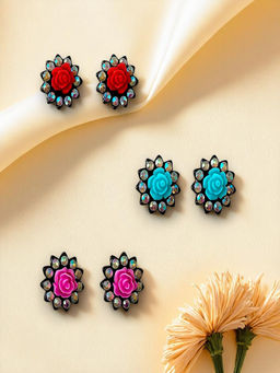 Accessher - Multi-Color Stud Earrings (Pack of 3)