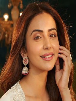 Accessher - Pink Jhumka Earrings