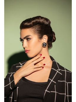 Modarta By Kamakshi - Bold Black Spiral Circle Studs