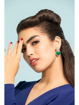 Modarta By Kamakshi - Trendy Heart Shaped Green Emerald and Crystals Earrings