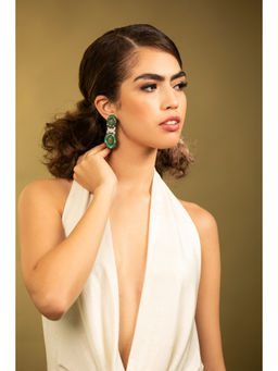 Modarta By Kamakshi - Green Emerald Entangled Chain Dangler Earrings