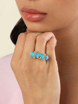Isharya - 18KT Gold Plated Blue Celestial Turquoise Amulet Ring