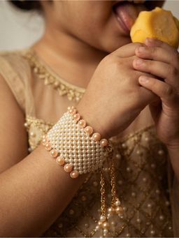Choko - Girls Traditional Woven Pearl Bracelet with Peach Accents
