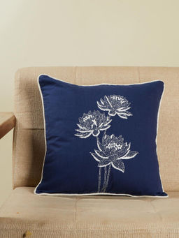 Fabindia - Blue Padam Cotton Kantha Embroidery Cushion Cover (16x16 inches)