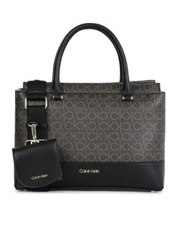 Calvin Klein - Printed Black Pu Handbag with Detachable Strap and Pouch