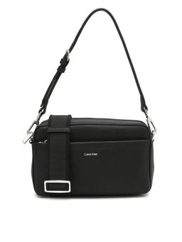 Calvin Klein - Solid Black Pu Crossbody Bag with Detachable Handle