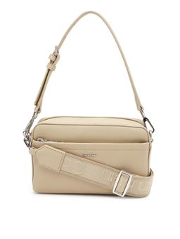 Calvin Klein - Solid Beige Polyester Sling Bag with Detachable Handle