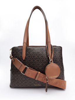 Calvin Klein - Logo Brown Pvc Handbag with Detachable Strap