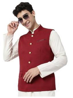 AD By Arvind - Men Solid Maroon Bundi