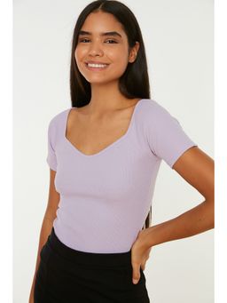 Trendyol - Lilac Semi-fit Solid-plain Scoop Neck Top