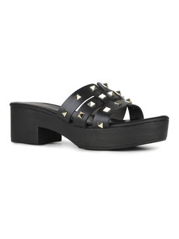 Inc.5 - Women Black Party Wear Embellished Round Toe Block Heel Sandals