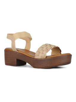 Inc.5 - Women Beige Party Wear Printed Round Toe Block Heel Sandals