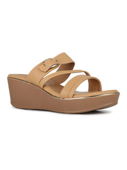 Inc.5 - Women Beige Party Wear Solid Pattern Round Toe Wedges