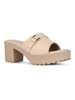 Inc.5 - Women Cream Party Wear Solid Pattern Round Toe Block Heels