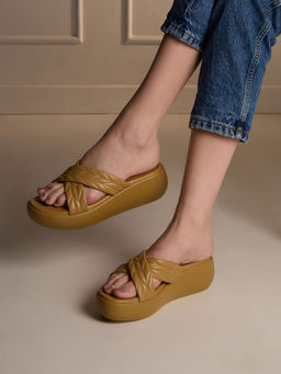 Inc.5 - Women Olive Casual Solid Round Toe Platform Sandals