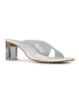 Inc.5 - Women White Party Wear Transparent Pattern Square Toe Block Heel Sandals
