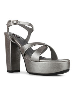 Inc.5 - Women Pewter Grey Party Wear Solid Round Toe Block Heel Sandals
