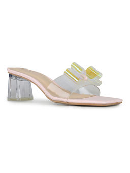 Inc.5 - Women Peach Party Wear Transparent Square Toe Block Heel Sandals