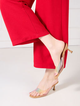 Inc.5 - Women Beige Party Wear Transparent Square Toe Kitten Heel Sandals