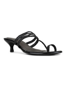 Inc.5 - Women Black Party Wear Solid Pattern One Toe Kitten Heel Sandals