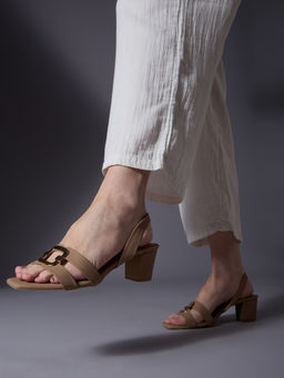 Inc.5 - Women Beige Party Wear Solid Square Toe Block Heel Sandals