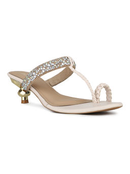 Inc.5 - Women Cream Party Wear Embellished One Toe Block Heel Sandals