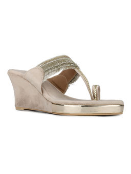 Inc.5 - Women Beige Party Wear Embellished One Toe Wedges