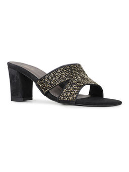 Inc.5 - Women Black Party Wear Embellished Square Toe Block Heel Sandals