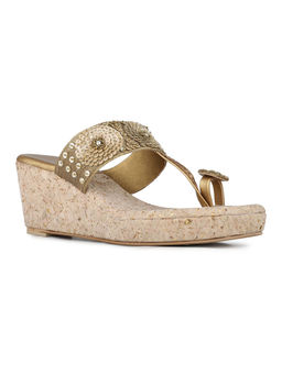 Inc.5 - Women Golden Party Wear Embellished One Toe Wedges