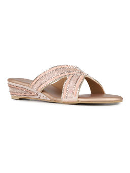 Inc.5 - Women Rose Gold Ethnic Embellished Round Toe Wedges