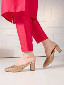 Inc.5 - Women Rose Golden Party Wear Embellished Pointed Toe Block Heel Mules