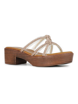 Inc.5 - Women Golden Ethnic Embellished Round Toe Block Heel Sandals