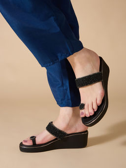 Inc.5 - Women Black Party Wear Embellished One Toe Wedges