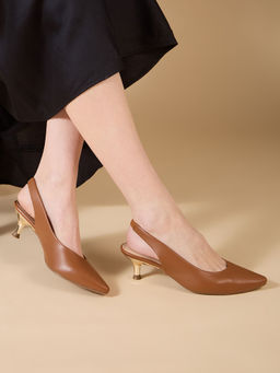 Inc.5 - Women Tan Party Wear Solid Pointed Toe Kitten Heel Pumps