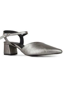 Inc.5 - Women Pewter Grey Party Wear Solid Pointed Toe Block Heel Sandals