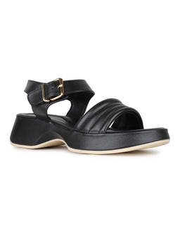 Inc.5 - Women Black Party Wear Solid Round Toe Platform Sandals