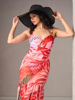 Addery - Women Red Printed Piece with Swim Cover-Up (Set of 2)