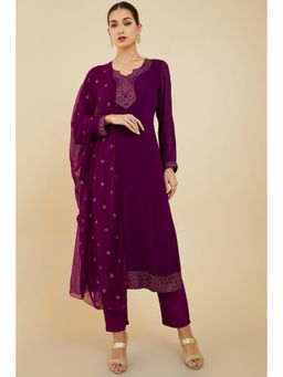 Soch - Women Magenta Georgette Embellish Suit (Set of 3)