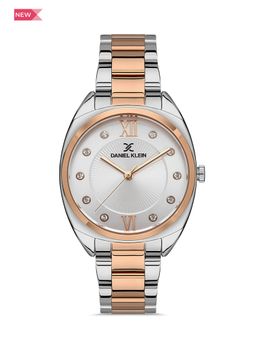 Daniel Klein - Premium Women Silver - Sunray-Emboss Dial with Stone Analogue Watch - DK.1.13398-5
