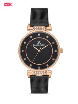 Daniel Klein - Premium Women Gun Black - Sunray-Emboss Dial with Stone Analogue Watch - DK.1.13437-6