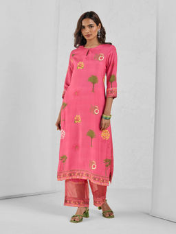 Likha - Modern Chintz Pink Muslin Digital Printed Kurta and Pant LIKMCKS05 (Set of 2)