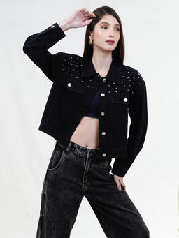 COSMIC TRIO - Women Black Denim Jacket