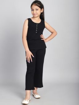 BaawRi - Girl Black Rib Solid Top and Pant Set