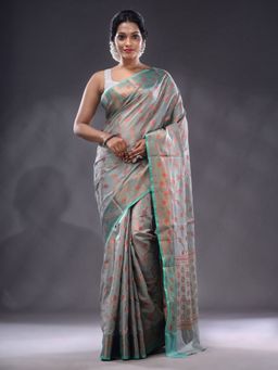 CHARUKRITI - Grey Handwoven Banarasi Silk Saree With Unstitched Blouse